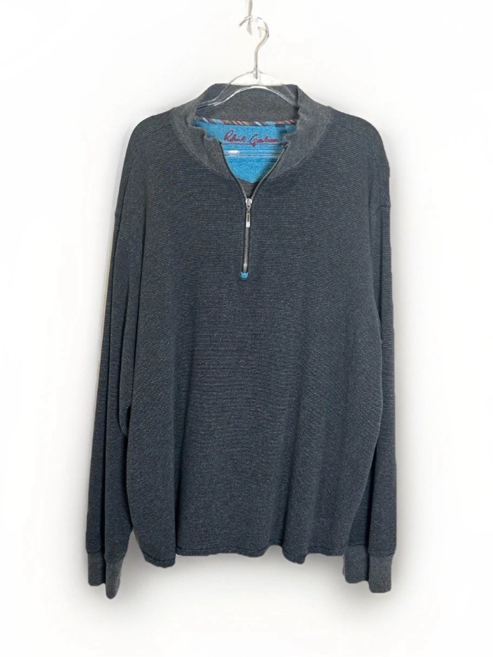 Robert Graham Pullover Sweater Mens 1/2 Zip Sz 2XL Preppy Gray Golf 100% Cotton